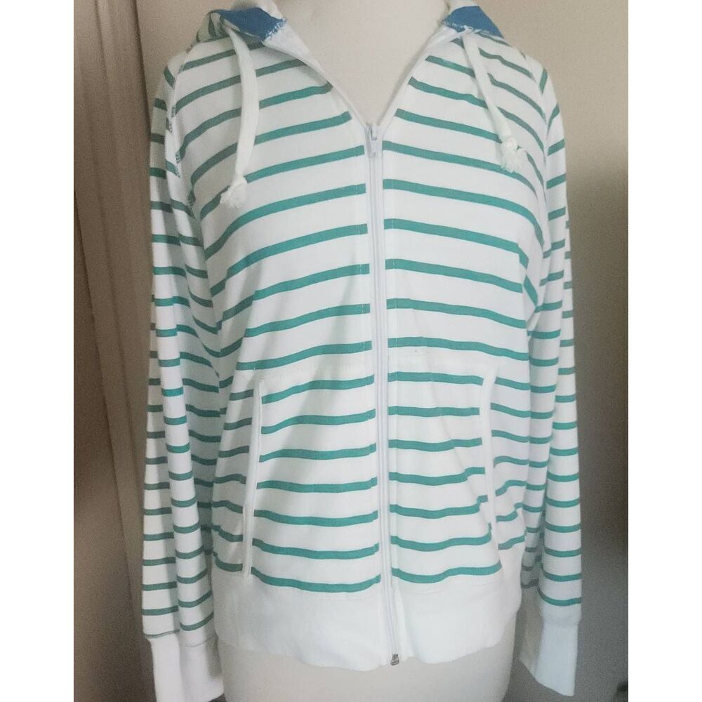 H19  Cocoa green and white striped hoodie
